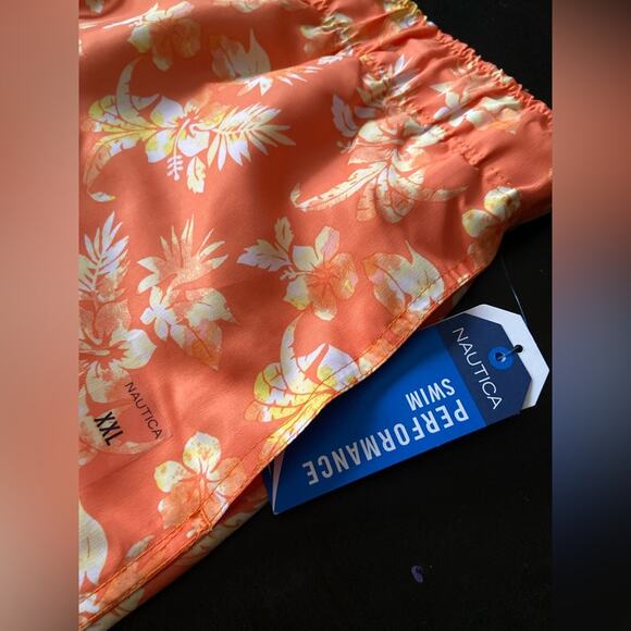 NAUTICA Orange Floral Performance Swim Trunks sz XXL (NWT) - Picture 3 of 6